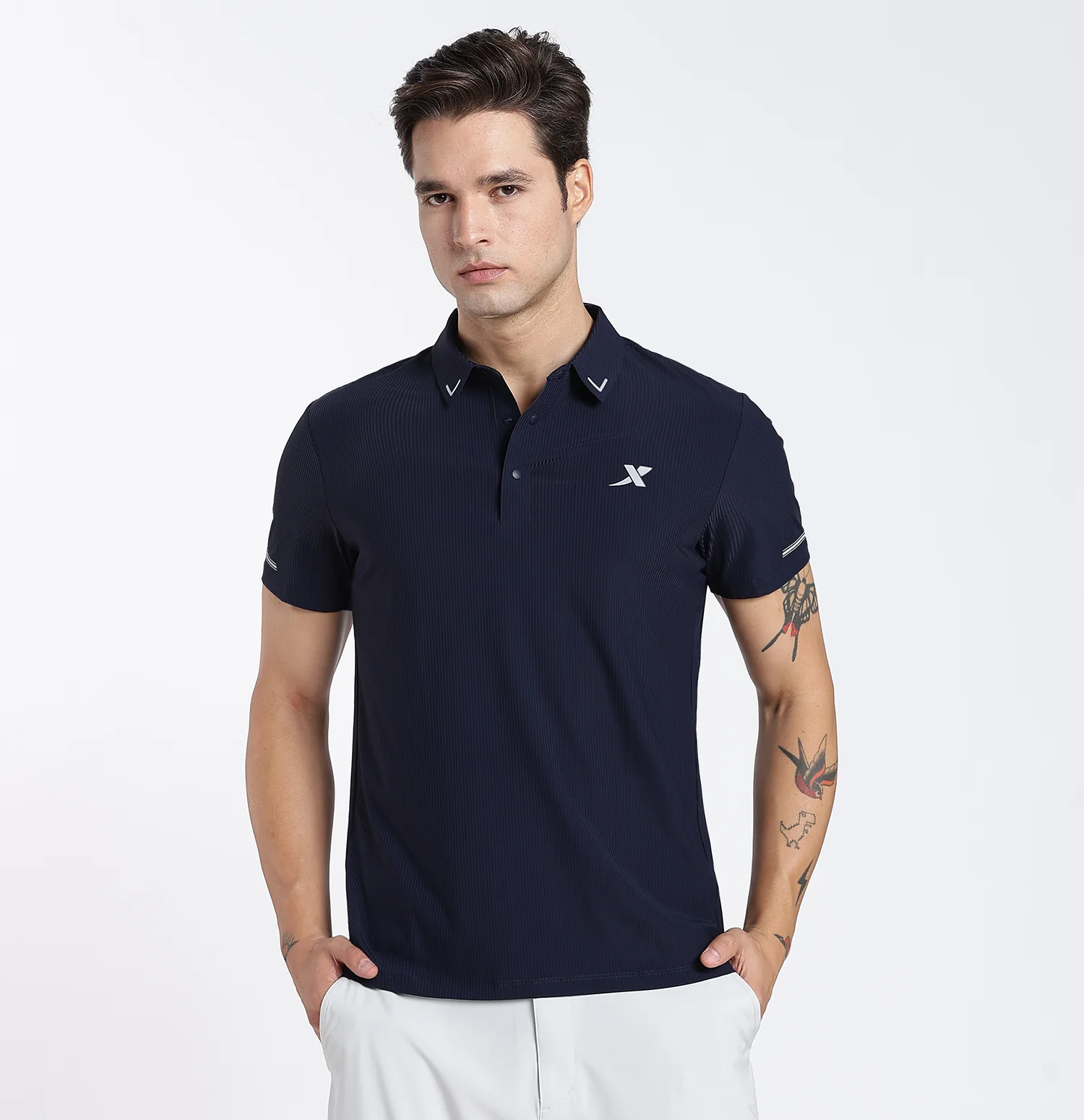 Brocade Line Performance Polo T-Shirt - Blue