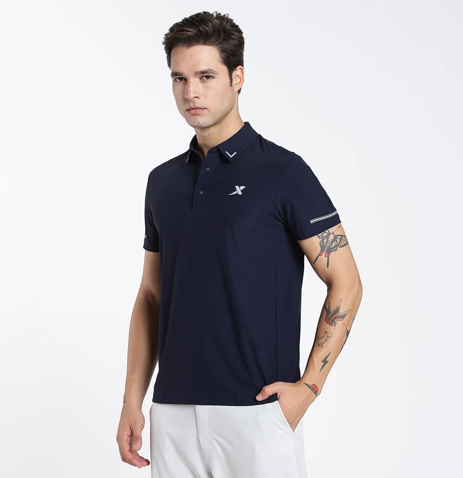 Brocade Line Performance Polo T-Shirt - Blue - Image 3