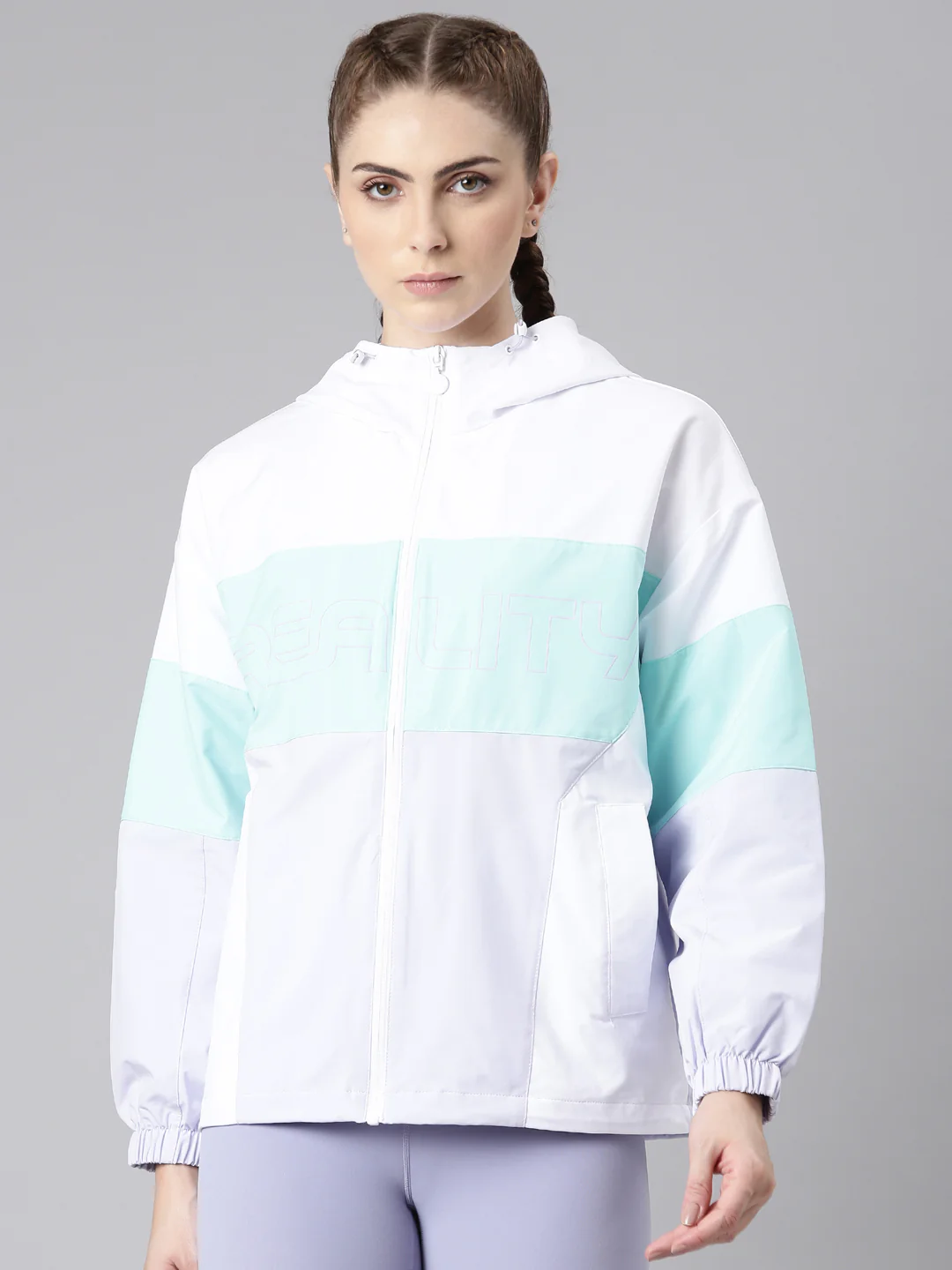 Colorblock Varsity Windcheater - Purple/White - Image 12