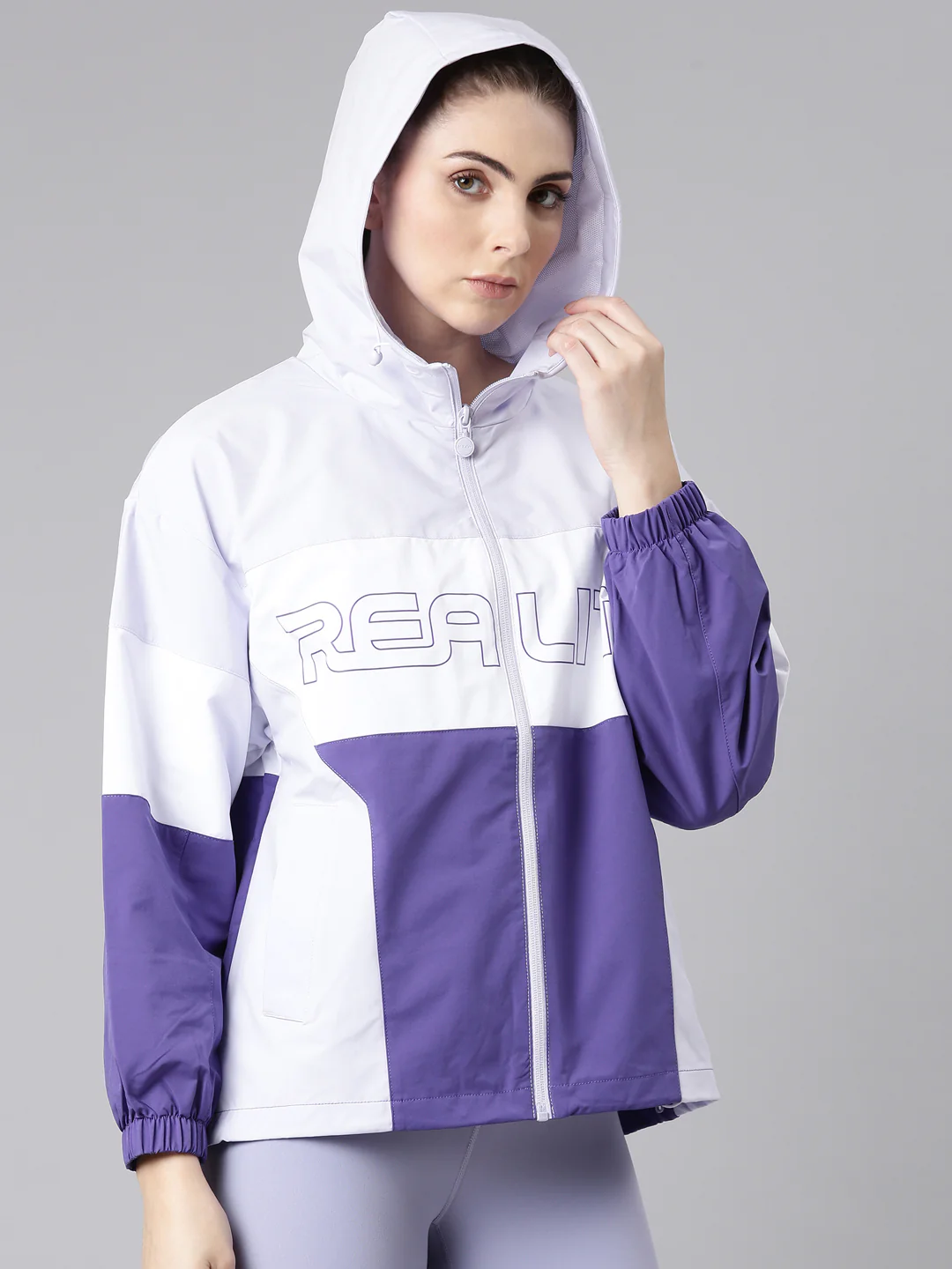 Colorblock Varsity Windcheater - Purple/White - Image 5