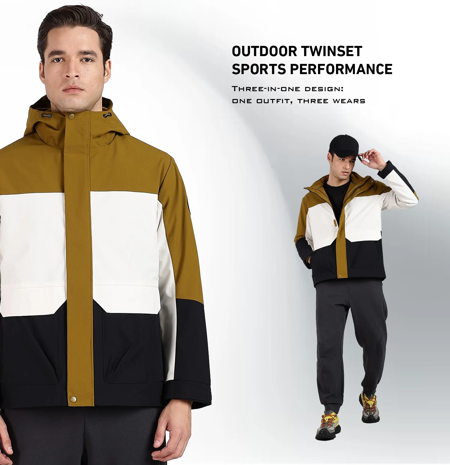 Twinset 3-in-1 Winter Jacket - Brown/White/Black - Image 5