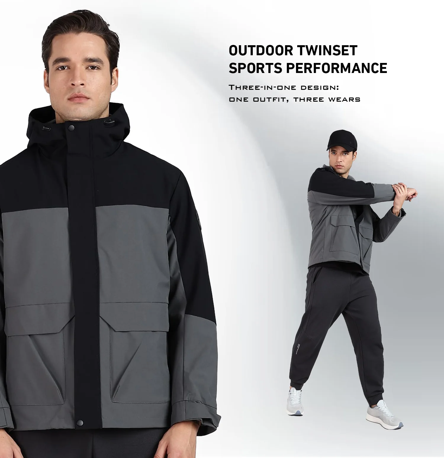 Twinset 3-in-1 Winter Jacket - Black/Grey - Image 6