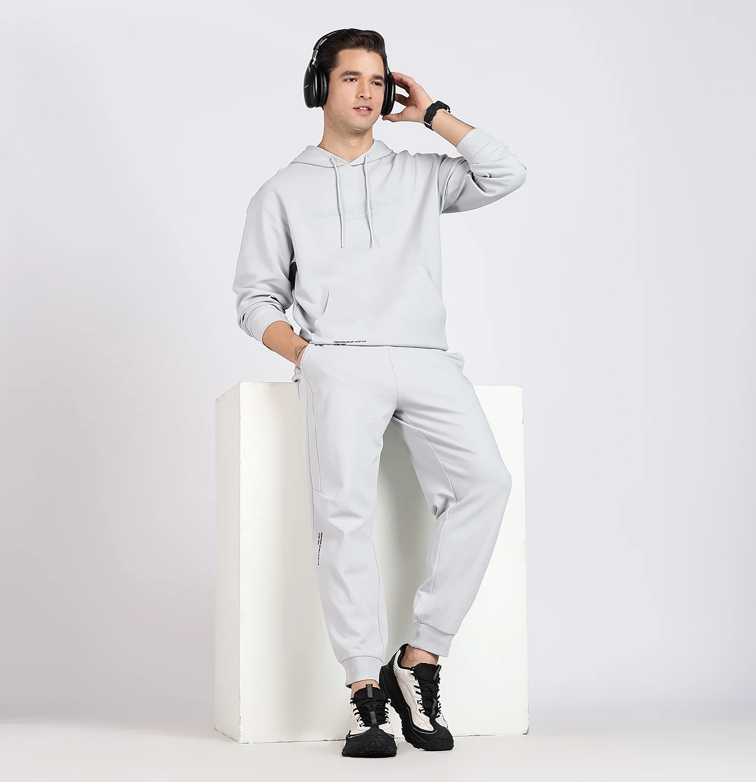 Micro Texture Loose Fit Hoodie - Grey - Image 6