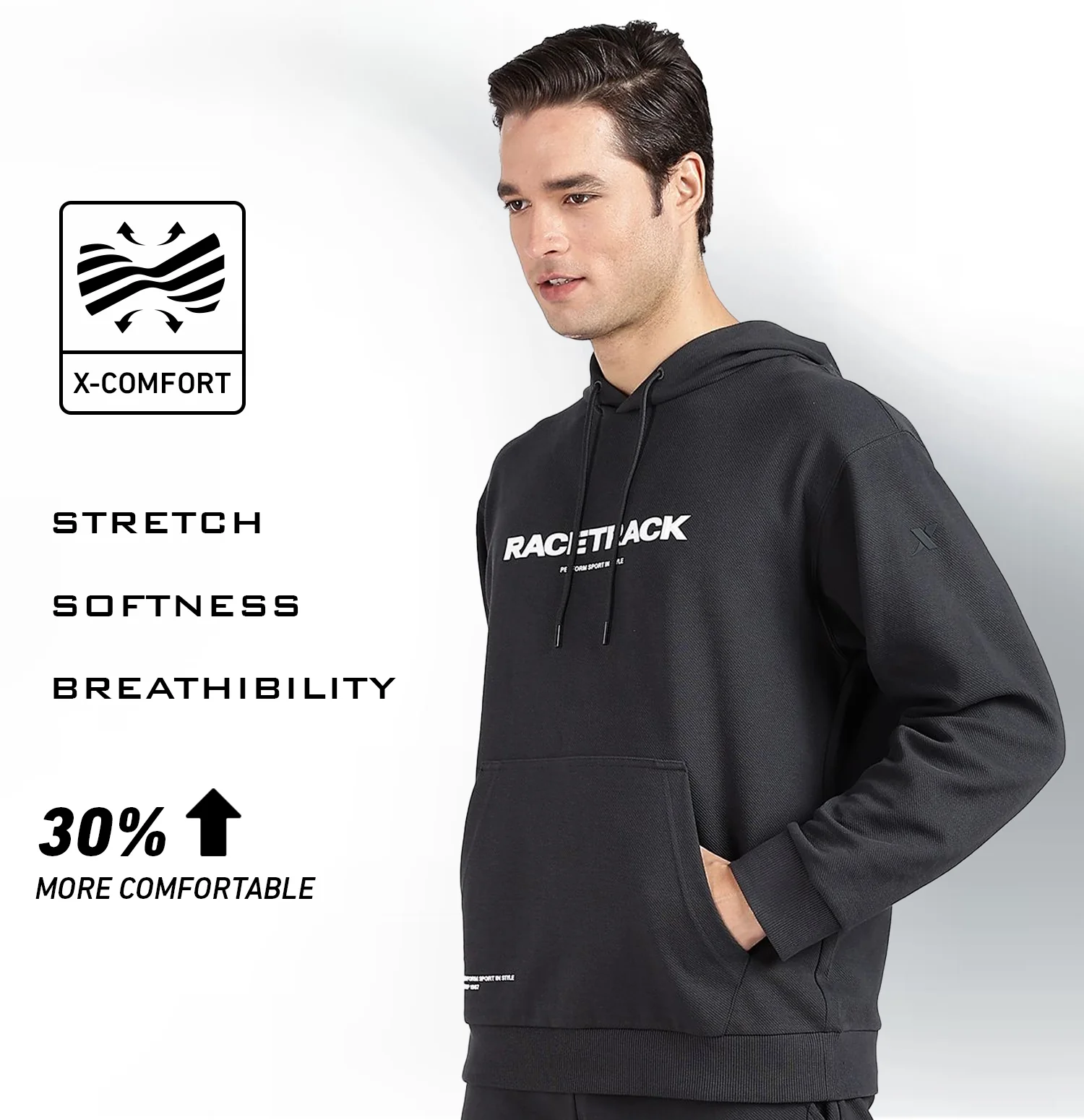 Micro Texture Loose Fit Hoodie - Horn Grey - Image 4
