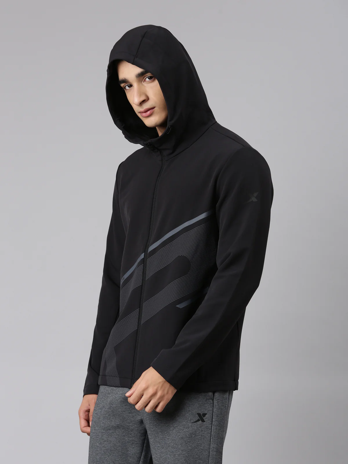Printed Comfort Windbreaker Jacket - Black - Image 3
