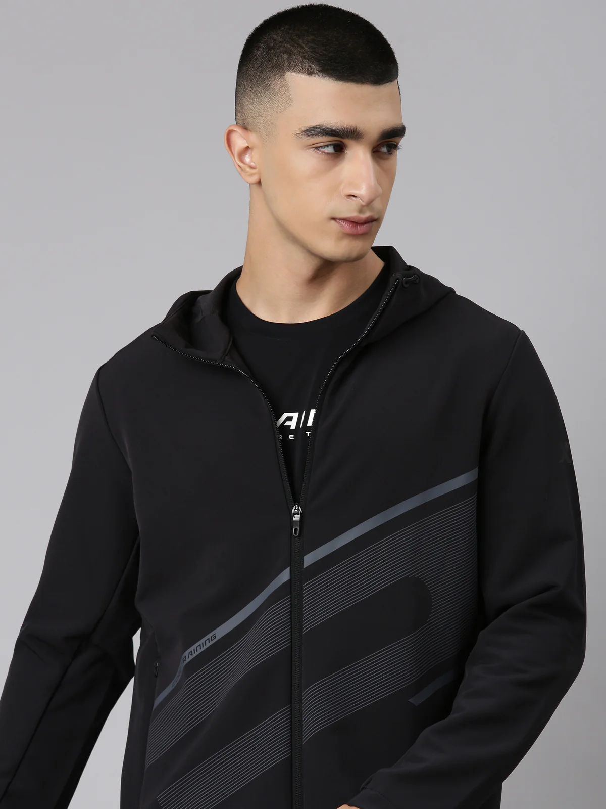 Printed Comfort Windbreaker Jacket - Black - Image 5