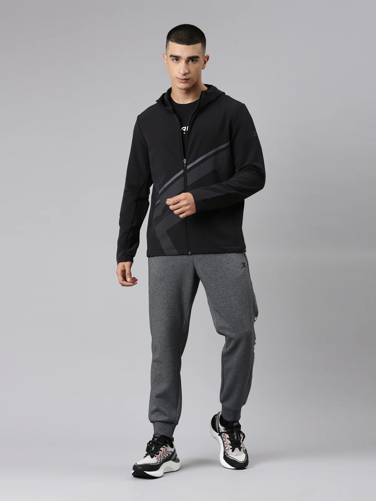 Printed Comfort Windbreaker Jacket - Black - Image 7