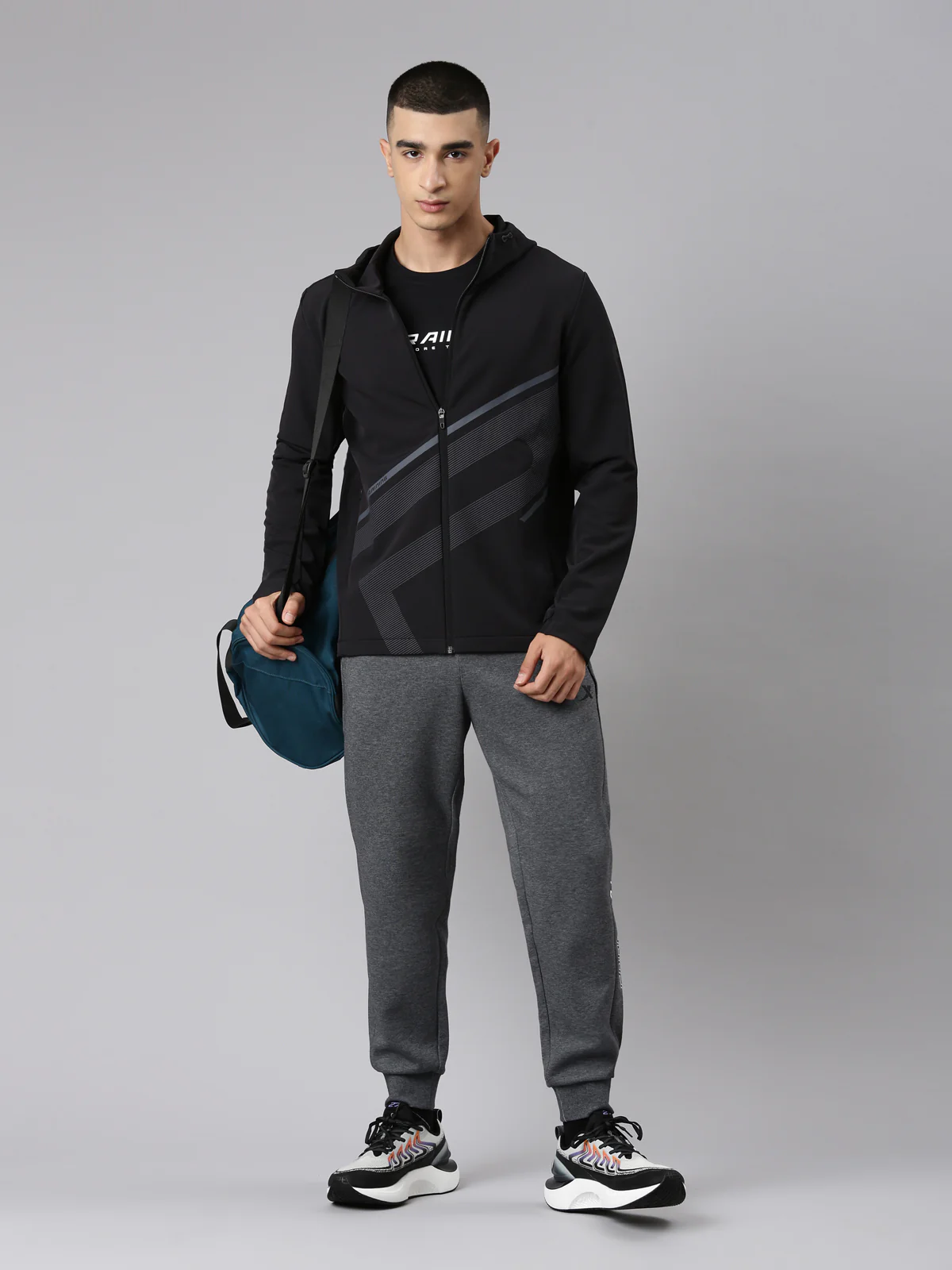 Printed Comfort Windbreaker Jacket - Black - Image 8