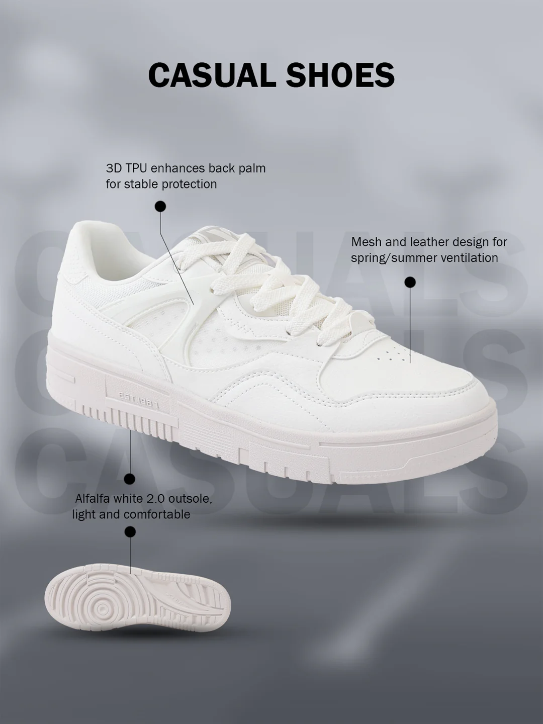 Classic Skateboarding Sneakers - White/Grey - Image 7